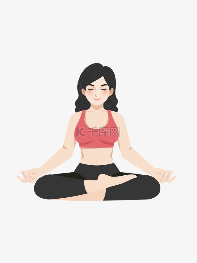 坐着打坐练瑜珈的女子卡通元素