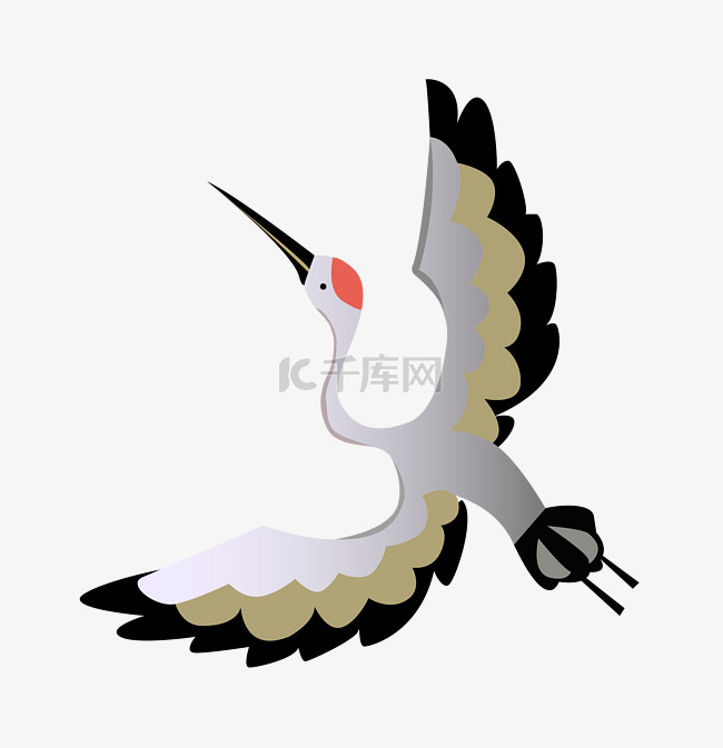 中国风手绘卡通飞翔的仙鹤插画