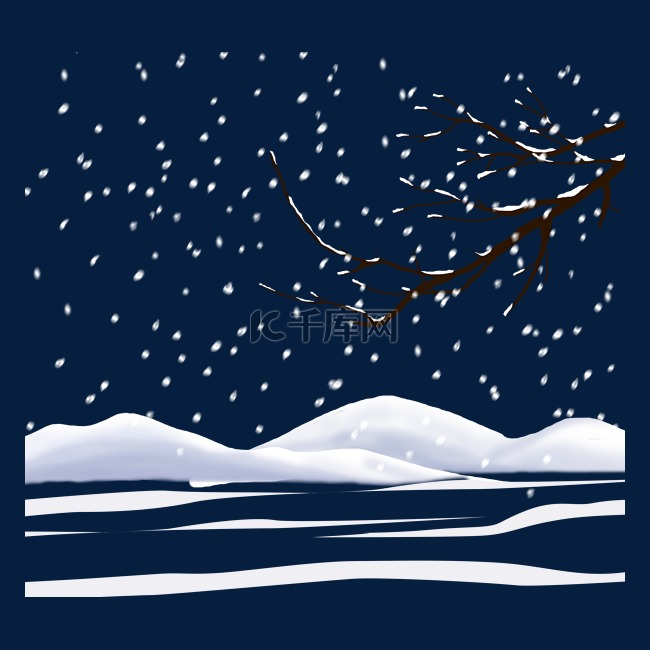 冬季雪中的远山和树枝PNG图