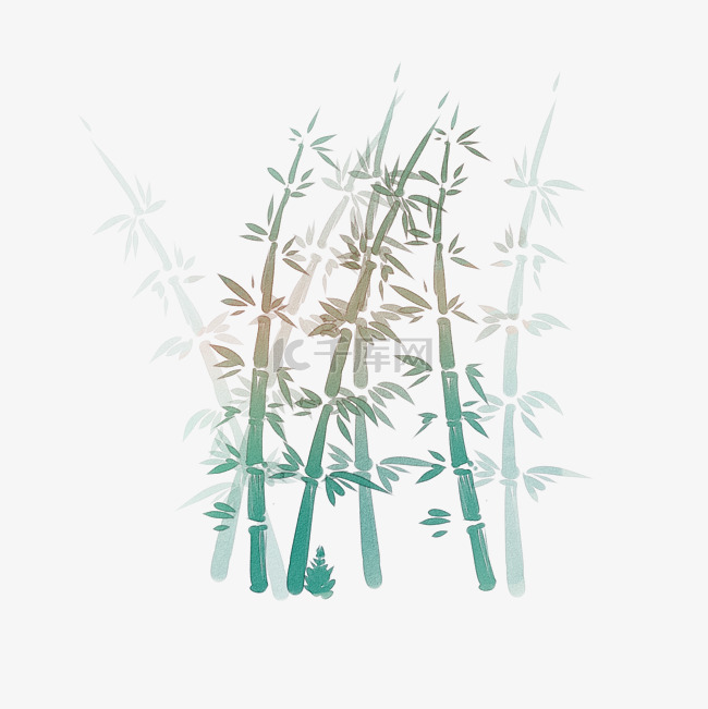 水彩中国风竹子竹林手绘透明底免