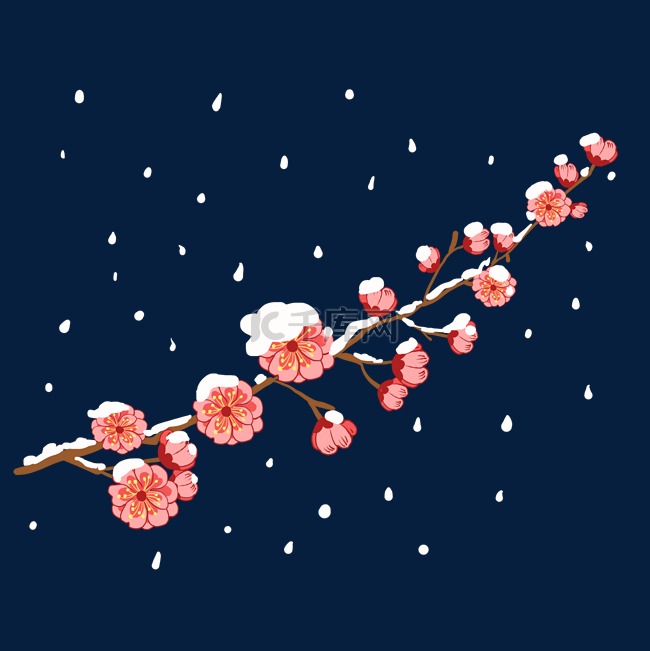 手绘冬季梅花花枝