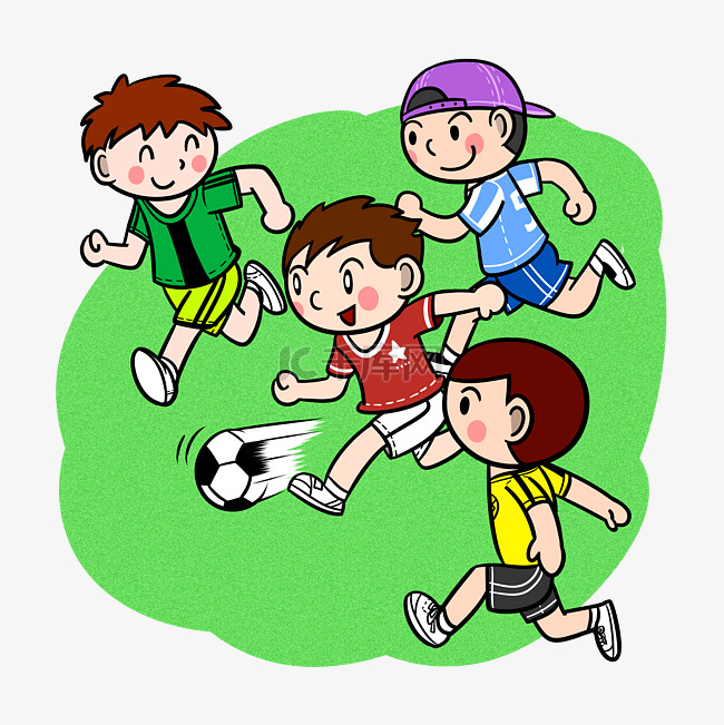 卡通儿童踢足球png透明底