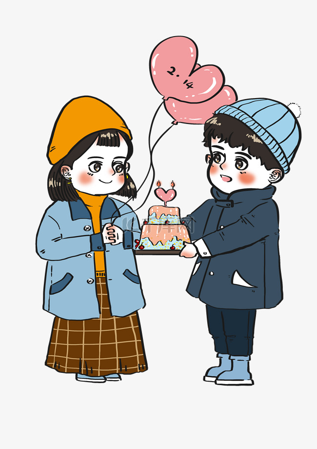 情人节粉色气球可爱蛋糕浪漫情侣