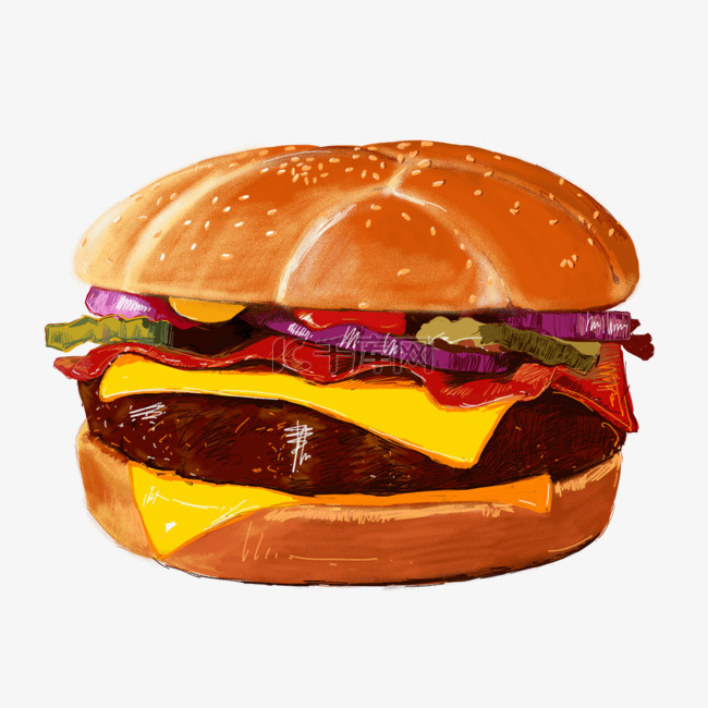 美味食物汉堡包手绘插画