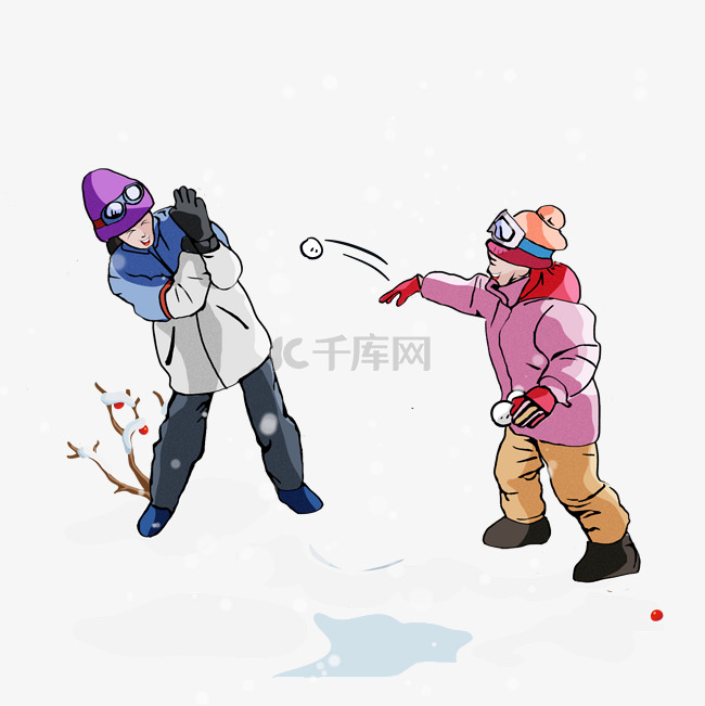 手绘冬季打雪仗的人png图