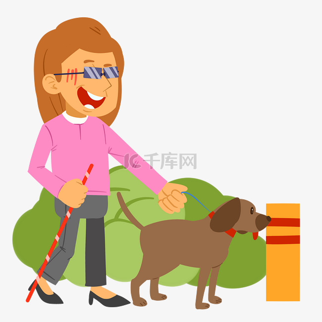 盲人和导盲犬插画