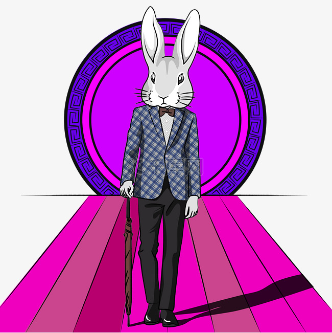中秋节紫色Q版卡通时尚兔先生