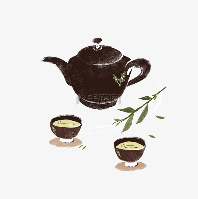 棕色古朴茶壶茶杯茶叶