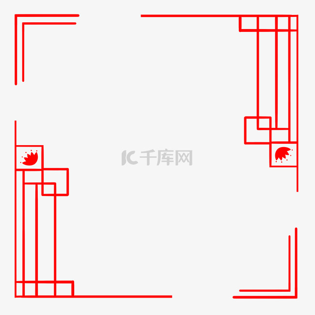 手绘红色回字形边框插画