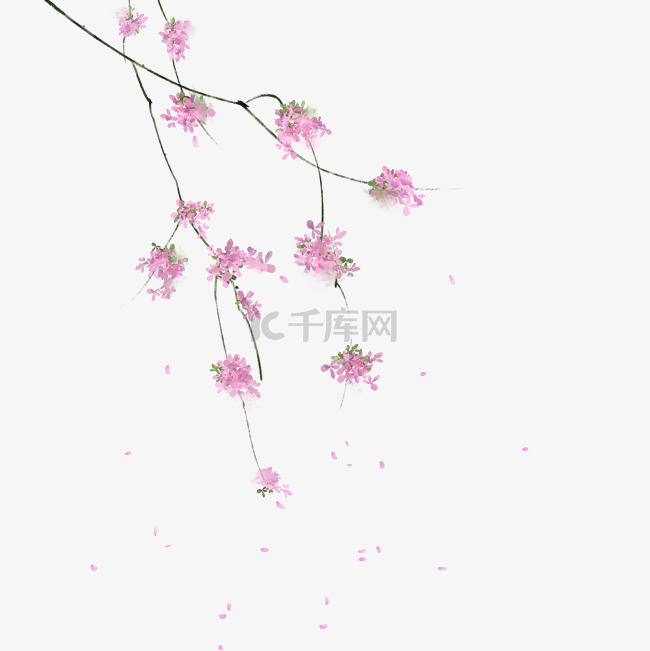 中国风粉色花枝装饰元素