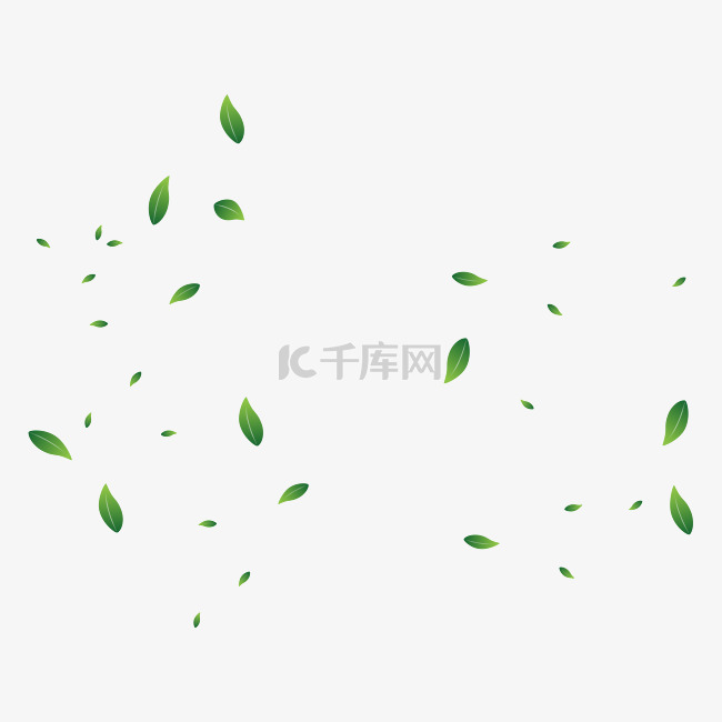 绿色漂浮树叶矢量透明png