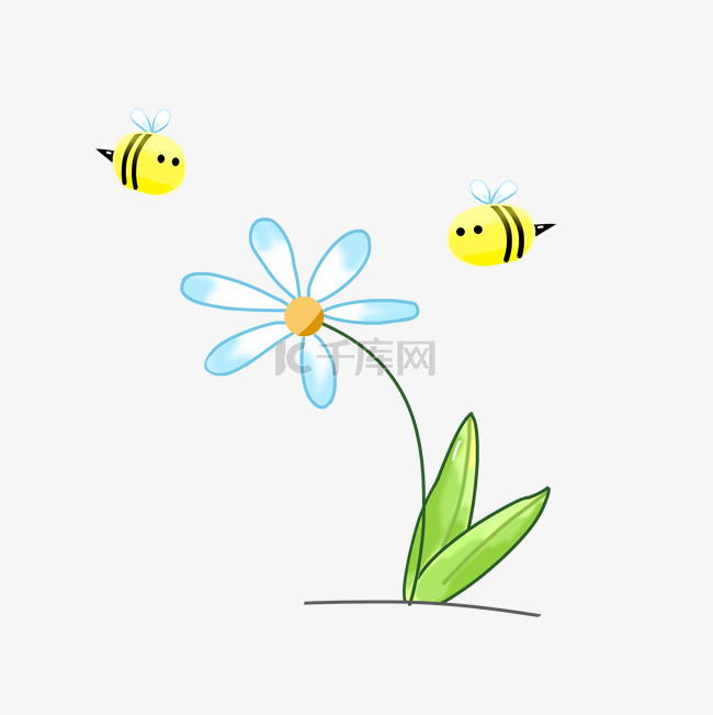卡通手绘可爱的小蜜蜂和花朵