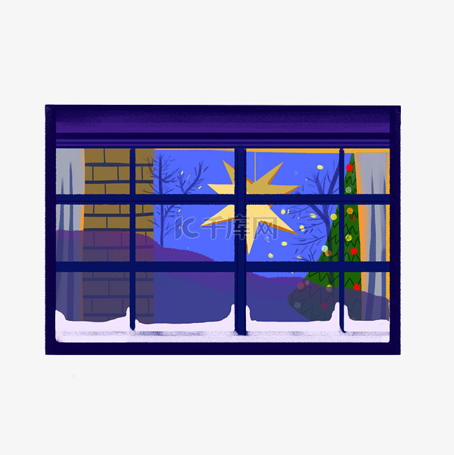 圣诞节平安夜橱窗手绘插画