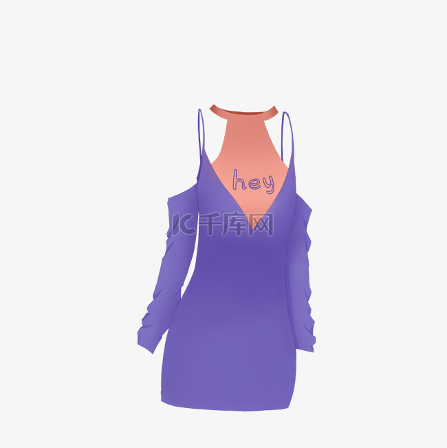 性感紫色半身吊带连衣裙简约手绘