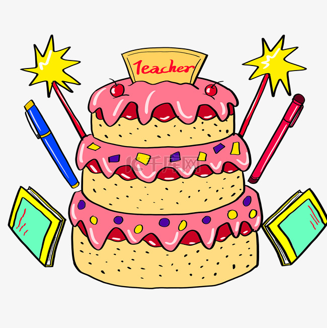 手绘教师节祝贺蛋糕插画
