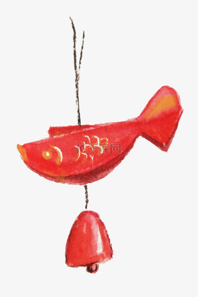 红色的锦鲤风铃插画