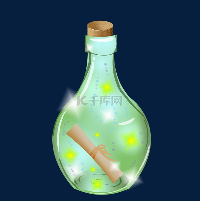 绿色玻璃漂流瓶插画