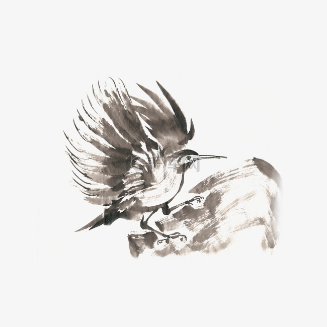 展翅的鸟水墨画PNG免抠素材