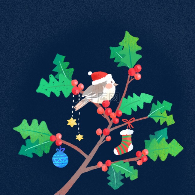 圣诞节小鸟树枝