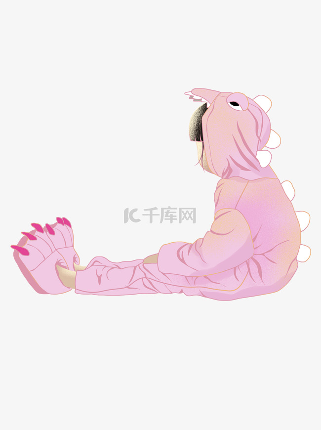 手绘可爱女孩穿着粉色恐龙睡衣元