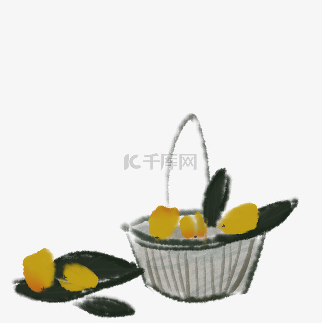中国风水墨篮子水果枇杷画