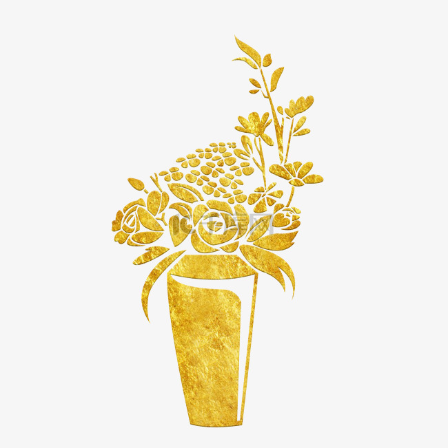 中国风传统烫金花纹花朵花瓶装饰