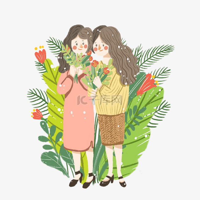 妇女节人物和植物插画