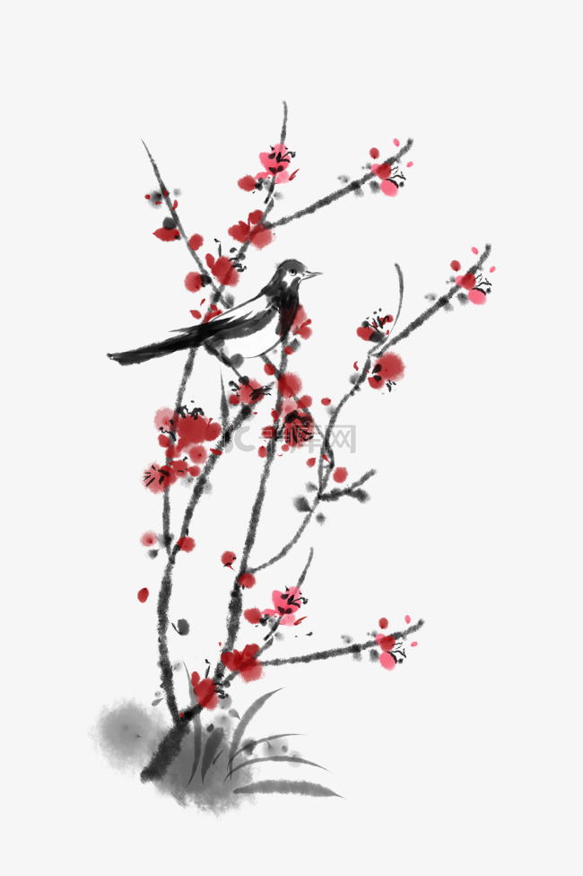 水墨中国风梅花和小鸟