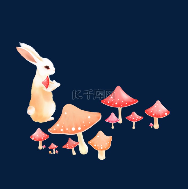 可爱的小白兔和蘑菇