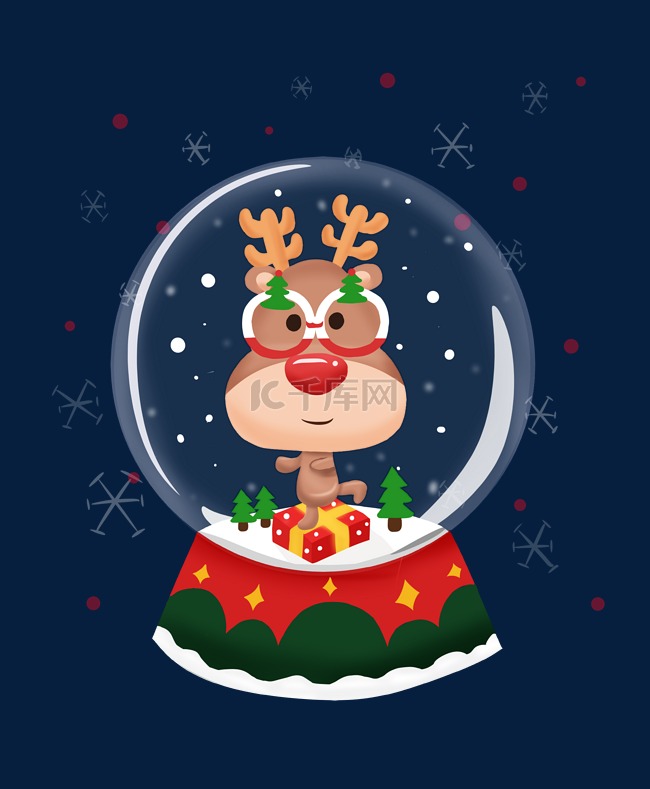 圣诞节卡通小鹿水晶球手绘风格插
