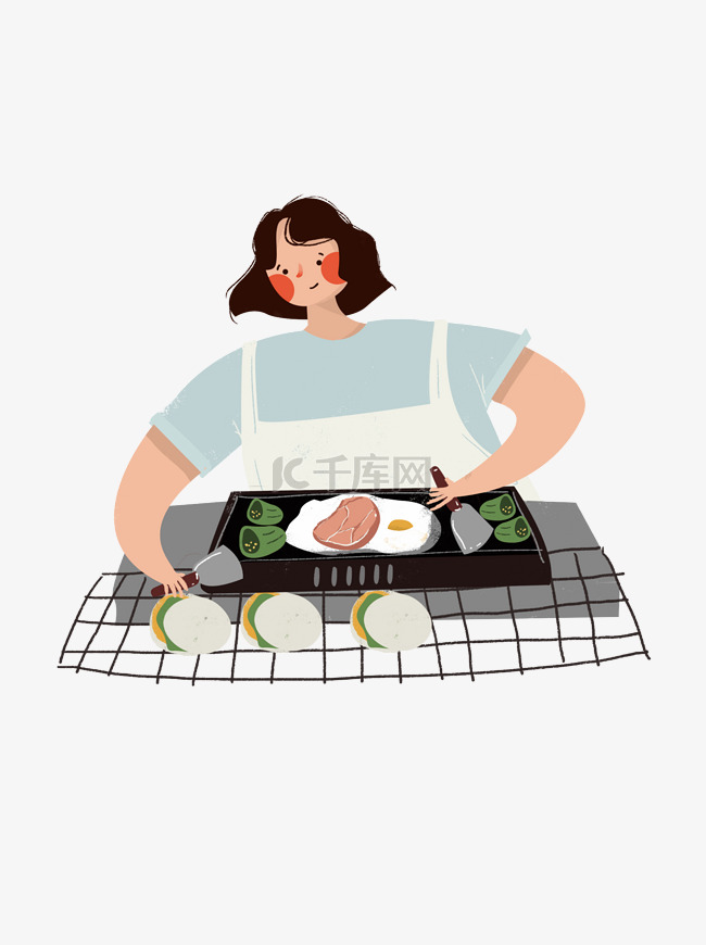 铁板烧女人厨师元素设计