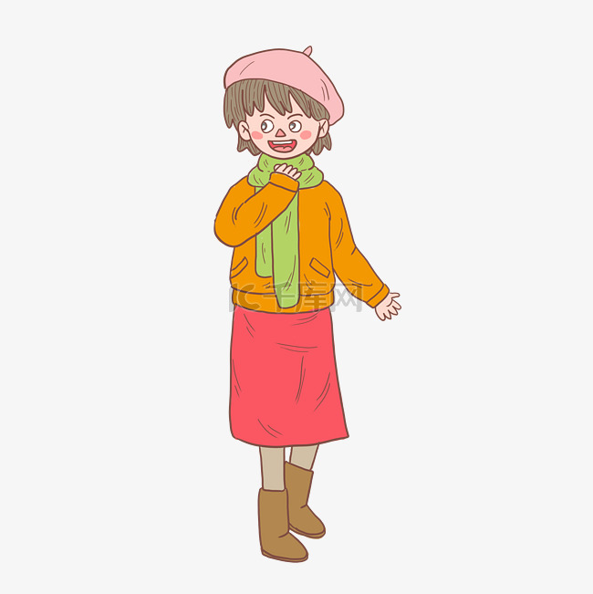 冬季冬日粉帽姑娘手绘