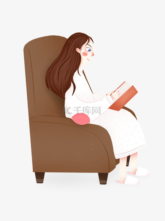 坐在沙发上看书的女孩小清新设计
