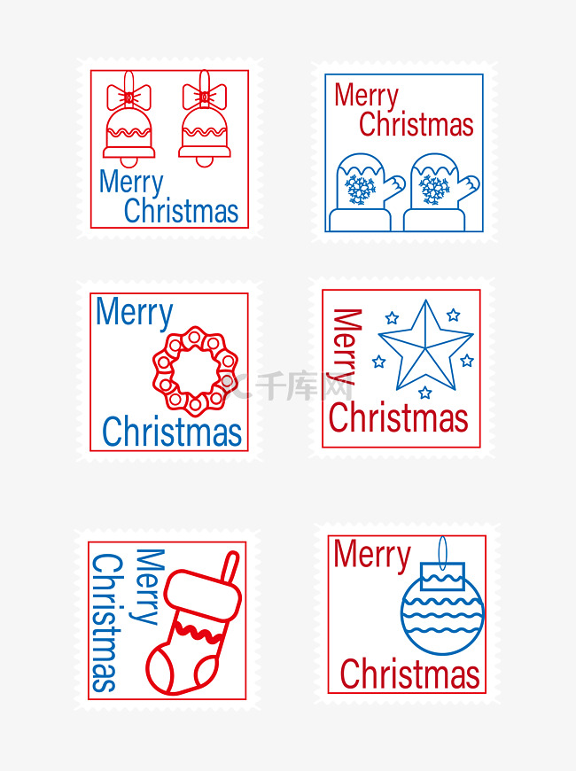 圣诞邮票邮戳小贴纸可爱线性红蓝