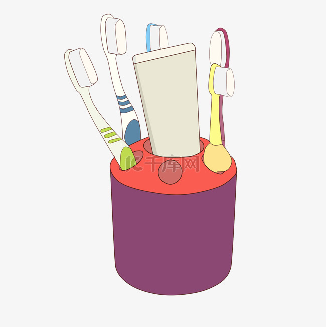 紫色的牙刷桶插画