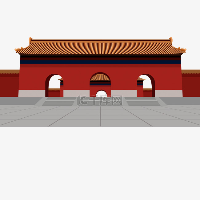 红色的古代宫墙城门免扣图