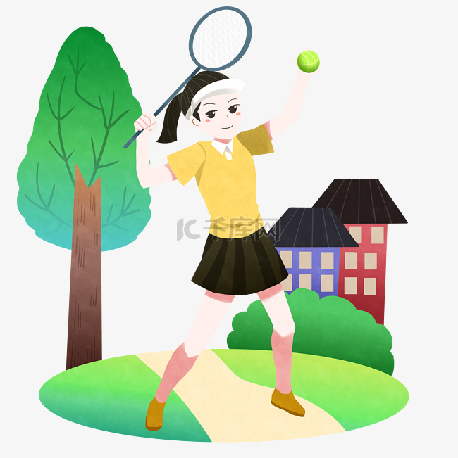 打网球运动的插画