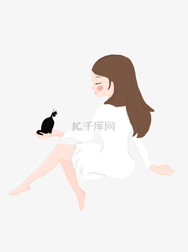 小清新猫和女孩插画元素