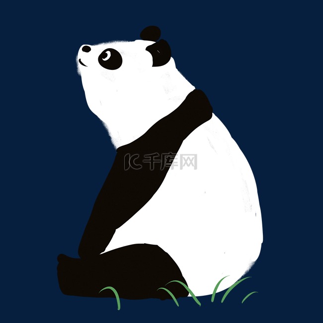 坐在草地上抬头看天的大熊猫
