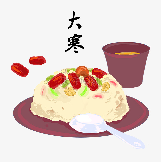 大寒八宝饭手绘插画