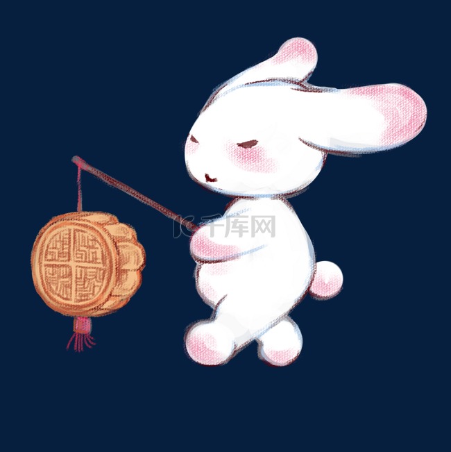 中秋节卡通兔子月饼挂件插画