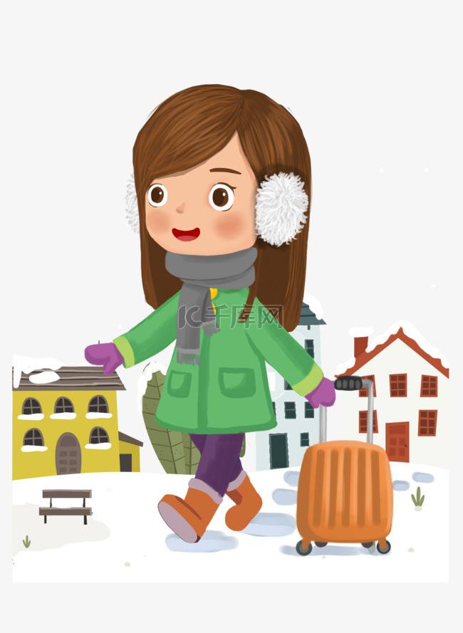 冬季旅行人物插画
