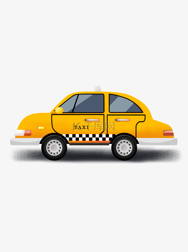 一辆黄色出租车卡通元素