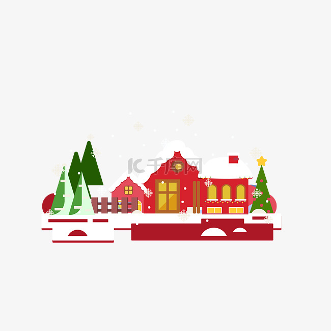 手绘圣诞节雪屋插画