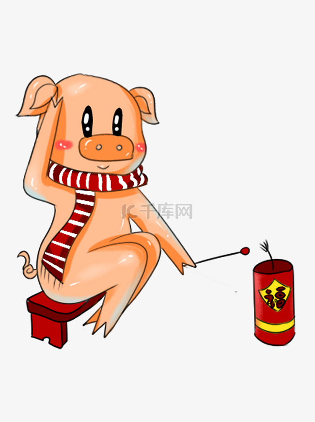 商用手绘简约猪IP猪年春节猪鞭