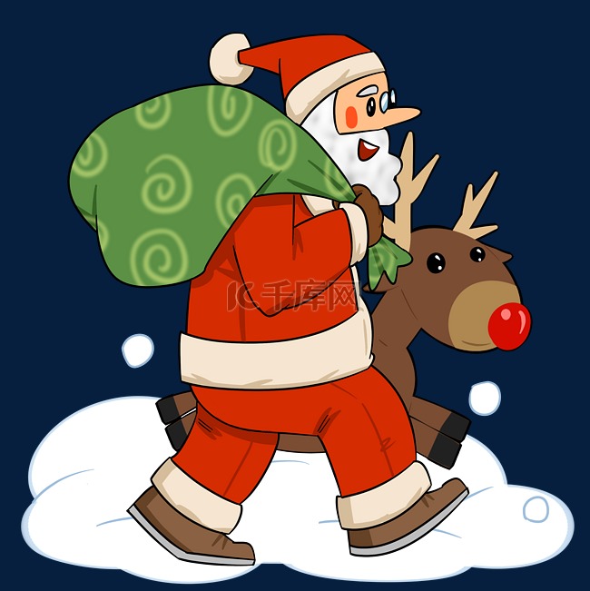 圣诞老人和麋鹿插画