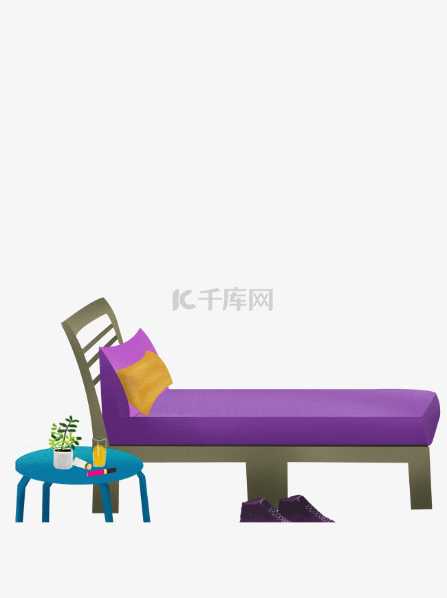 手绘紫色躺椅psd元素