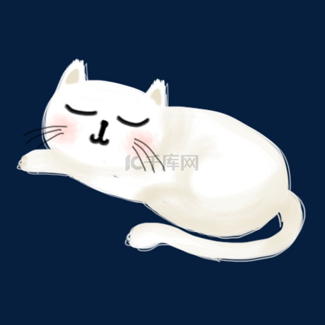 夏季白色猫咪睡觉手绘插画psd