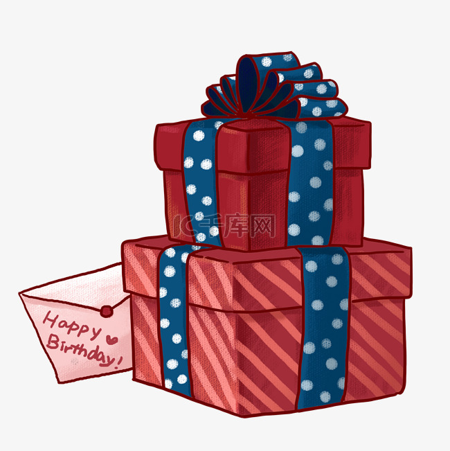红色礼盒和生日贺卡PNG免抠素材