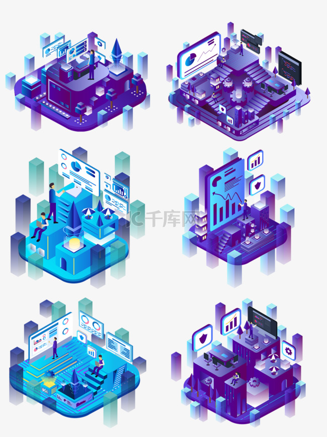 商用矢量2.5D科技电脑与人组